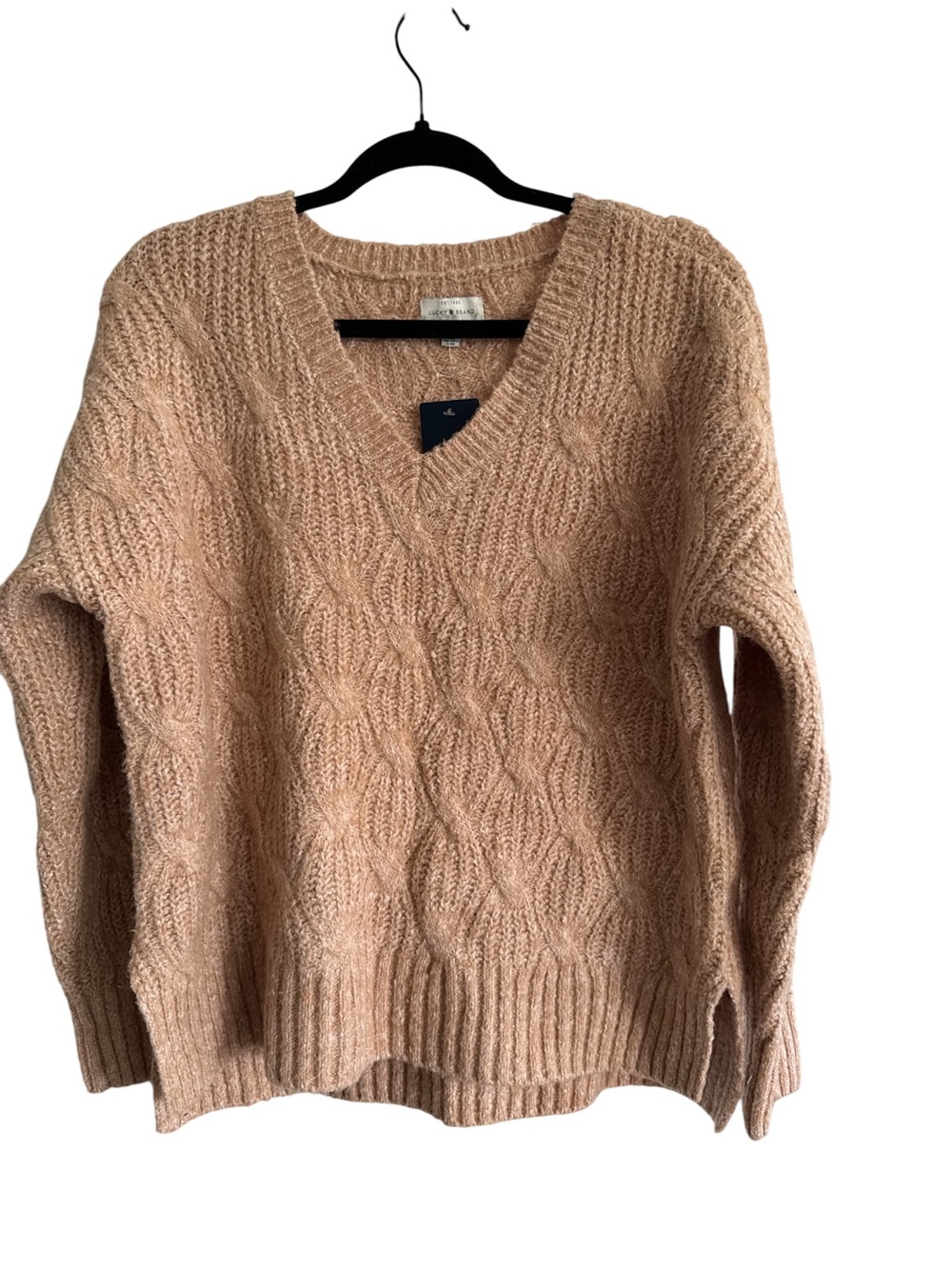 Lucky Brand Women's V-Neck Cable Knit Sweater - Tan
